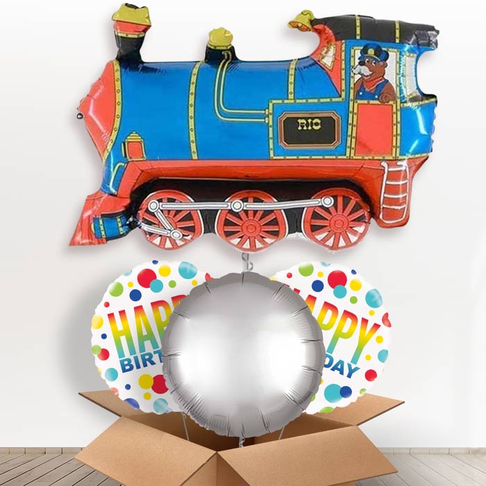 Giant Train Helium Balloons in a Box-1 x Giant Balloon and 2 Themed Balloons and 1 Plain Balloon 