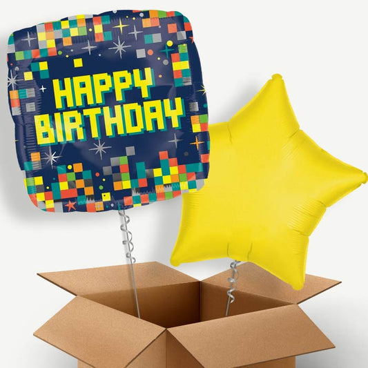 Pixel Happy Birthday Helium Balloon Couple | Party Save Smile