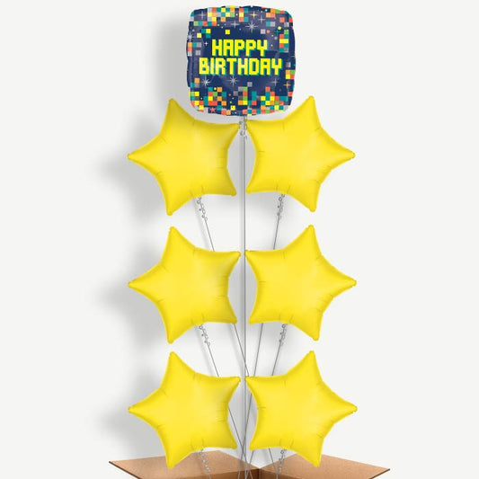 Pixel Happy Birthday Helium Balloon Arrangement | Party Save Smile