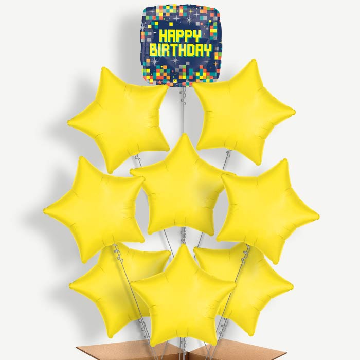 Pixel Happy Birthday Helium Balloon Bundle | Party Save Smile