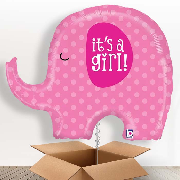 Pink Elephant Its a Girl Helium Balloon in a Box Gift - Giant Balloon | Party Save Smile