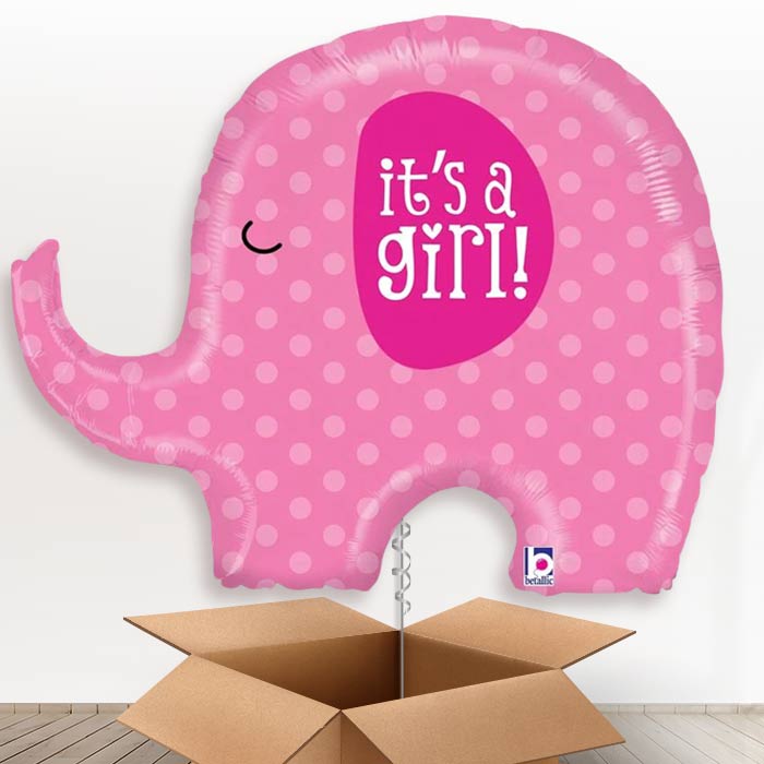 Pink Elephant Its a Girl Helium Balloon in a Box Gift - Giant Balloon | Party Save Smile