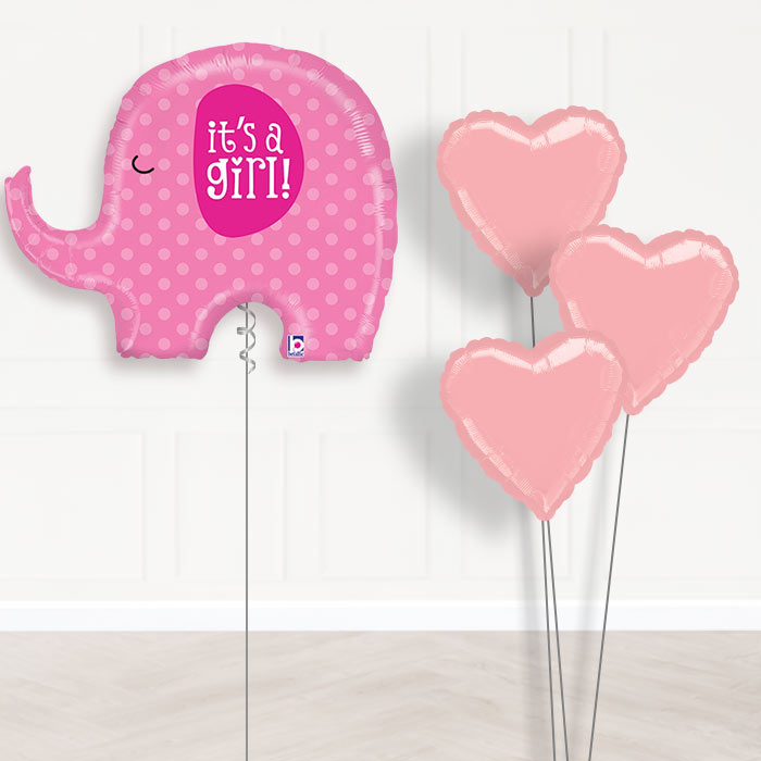 Pink Elephant Its a Girl Balloon Bouquet Delivered - Plain Bouquet | Party Save Smile