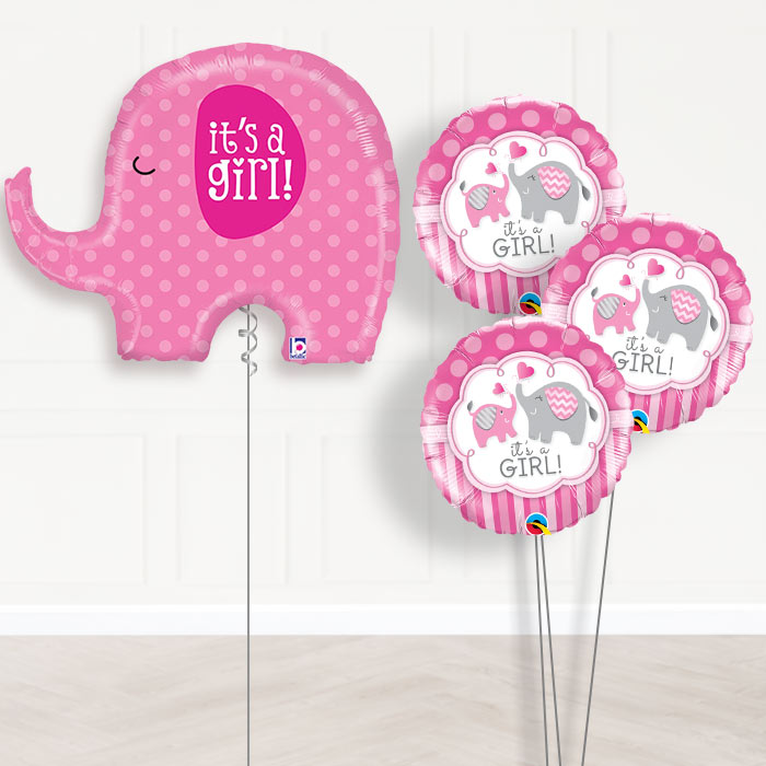 Pink Elephant Its a Girl Balloon Bouquet Delivered - Themed Bouquet | Party Save Smile