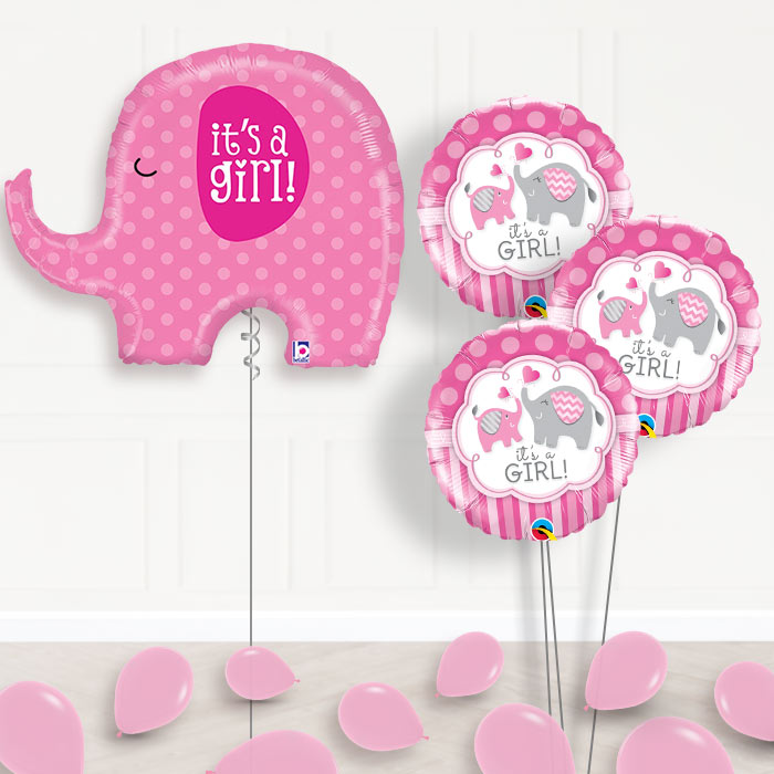 Pink Elephant Its a Girl Balloon Bouquet Delivered - Themed Bouquet and Latex | Party Save Smile