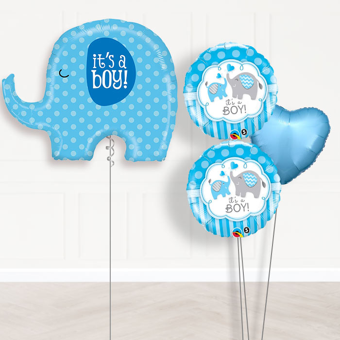 Giant Elephant Baby Boy Balloons Bouquet in a Box-Giant Balloon + 2 Themed Balloons + 1 Plain Balloon 