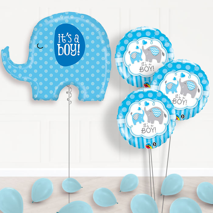 Giant Elephant Baby Boy Balloons Bouquet in a Box - Plain Bouquet | Party Save Smile