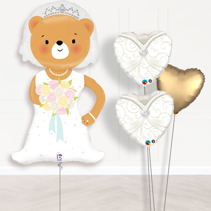 Wedding Balloon Displays - Bride Bear-Giant Balloon + 2 Themed Balloons + 1 Plain Balloon 