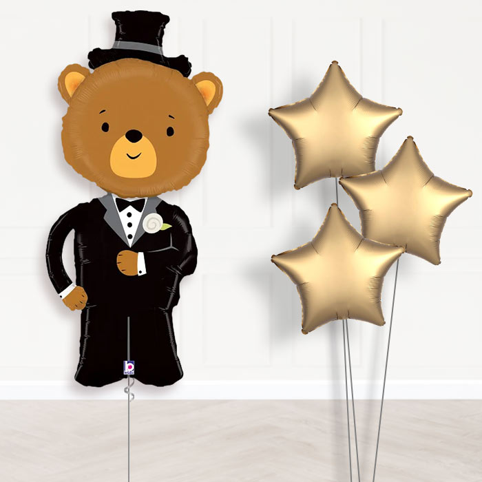 Groom Balloon Bouquet in a Box - Bear - Plain Bouquet | Party Save Smile