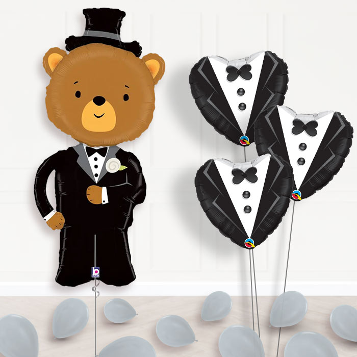 Groom Balloon Bouquet in a Box - Bear - Themed Bouquet and Latex | Party Save Smile