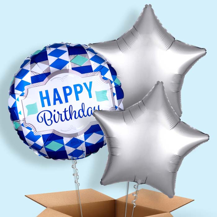 Tie Pattern Happy Birthday Helium Balloon in a Box - 3 Balloons | Party Save Smile