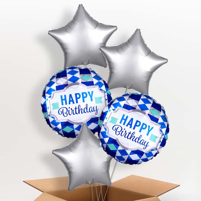 Tie Pattern Happy Birthday Helium Balloon in a Box - 5 Balloons | Party Save Smile