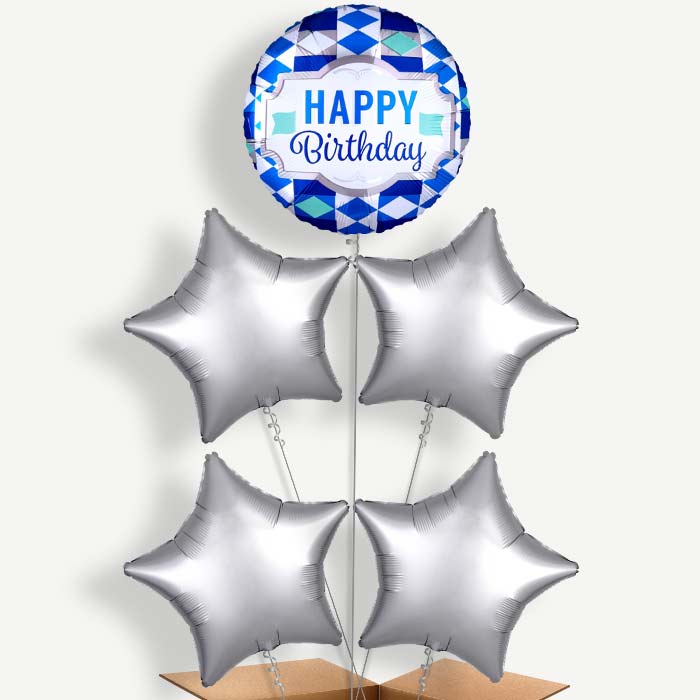 Tie Pattern Happy Birthday Helium Balloon Cluster  | Party Save Smile