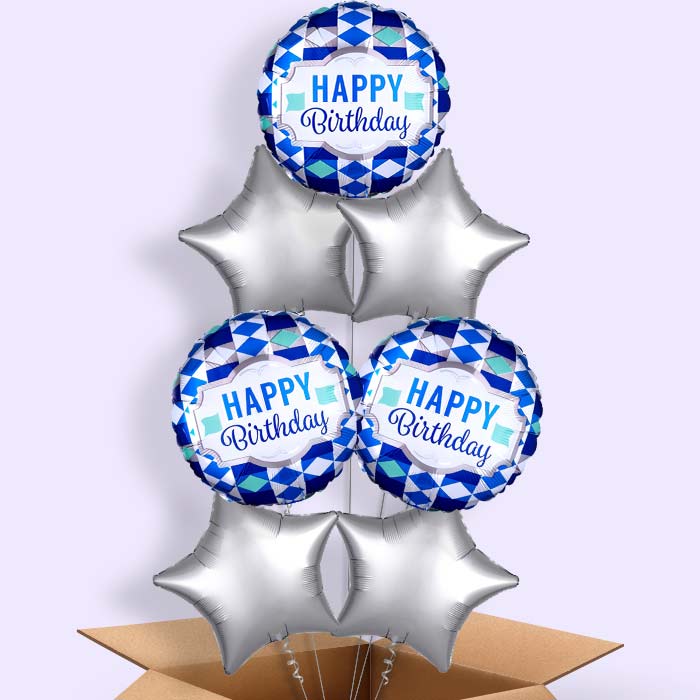 Tie Pattern Happy Birthday Helium Balloon in a Box - 7 Balloons | Party Save Smile