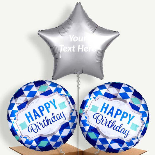 Personalisable Tie Pattern Happy Birthday Helium Balloons | Party Save Smile