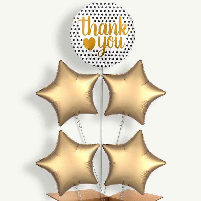 Black & Gold Thank You Balloon Cluster Inflated with Helium | Party Save Smile