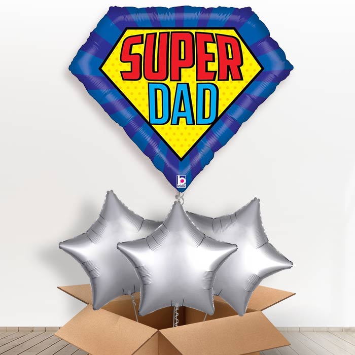 Giant Super Dad Helium Balloons in a Box - With 3 Plain Balloons | Party Save Smile