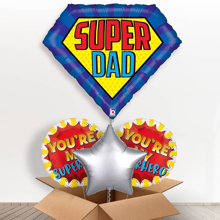 Giant Super Dad Helium Balloons in a Box-1 x Giant Balloon and 2 Themed Balloons and 1 Plain Balloon 