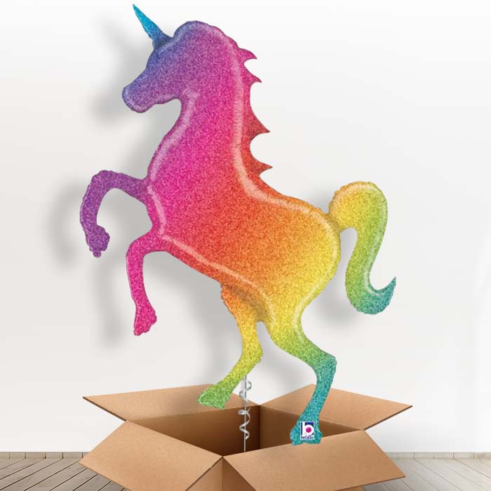 Glittering Unicorn Rainbow Helium Balloon in a Box - Giant Balloon | Party Save Smile
