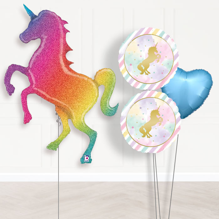 Shaped Unicorn Balloon Bouquet in a Box-Giant Balloon + 2 Themed Balloons + 1 Plain Balloon 