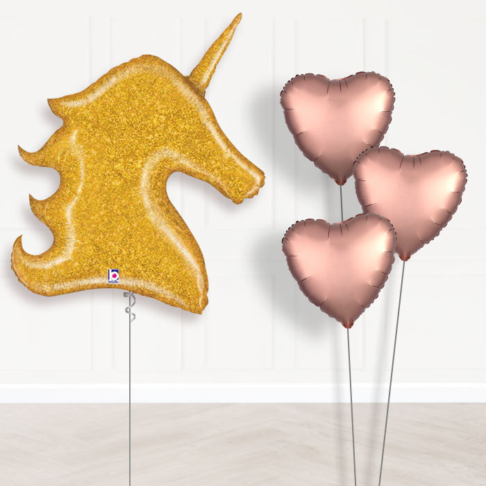 Gold Unicorn Balloon Bouquet Delivery in a Box - Plain Bouquet | Party Save Smile