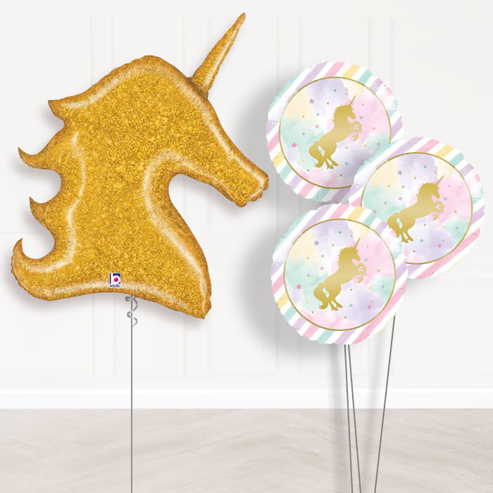 Gold Unicorn Balloon Bouquet Delivery in a Box - Themed Bouquet | Party Save Smile