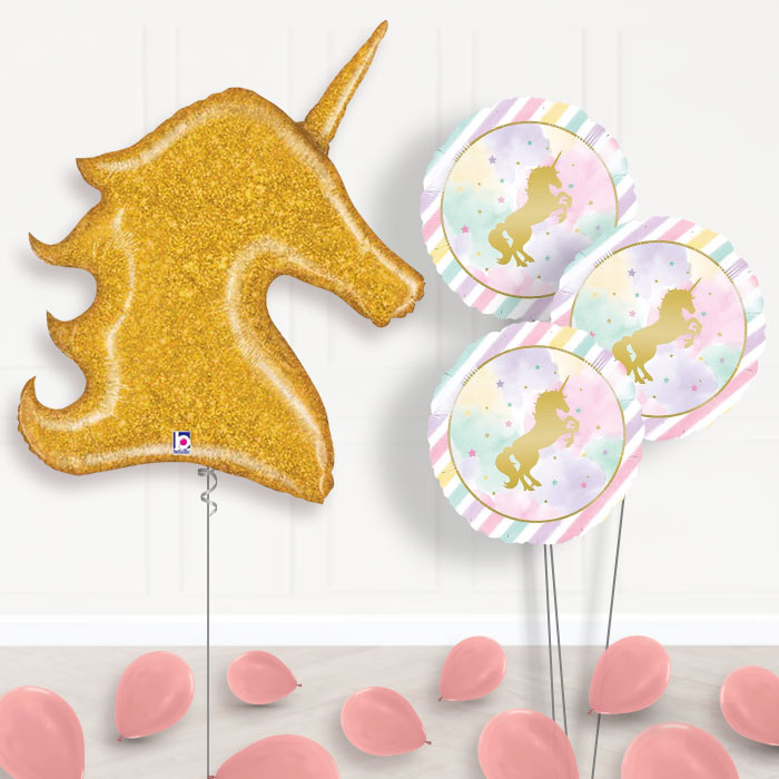 Gold Unicorn Balloon Bouquet Delivery in a Box - Themed Bouquet and Latex | Party Save Smile