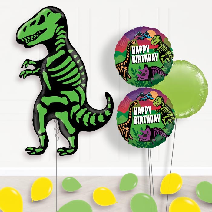 Dinosaur T Rex Balloon Bouquet in a Box-Giant Balloon + 2 Themed Balloons + 1 Plain Balloon + Mini Balloons 