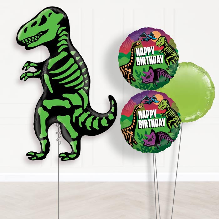 Dinosaur T Rex Balloon Bouquet in a Box-Giant Balloon + 2 Themed Balloons + 1 Plain Balloon 