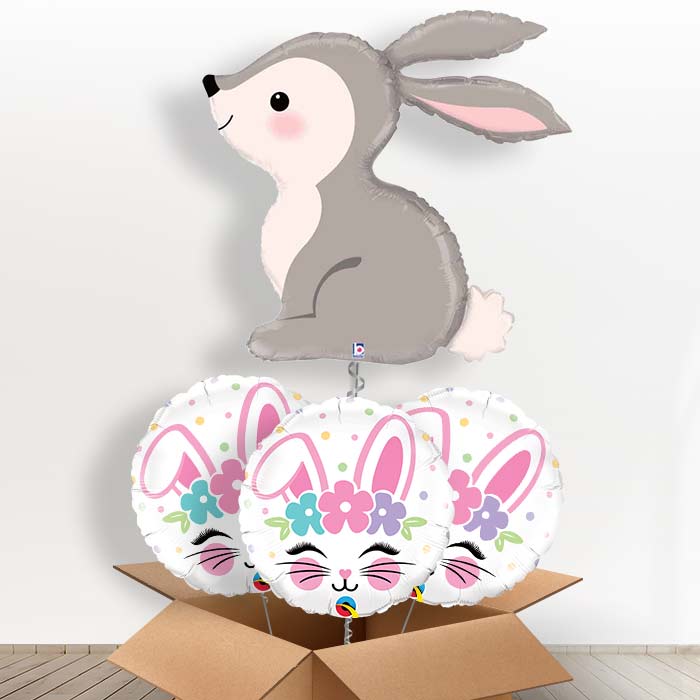 Bunny Head Shaped Helium Balloon in a Box - With 3 Themed Balloons | Party Save Smile