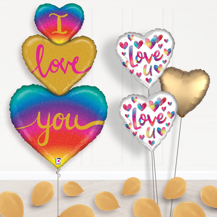 I Love You Balloon Bouquet in a Box - Rainbow-Giant Balloon + 2 Themed Balloons + 1 Plain Balloon + Mini Balloons 