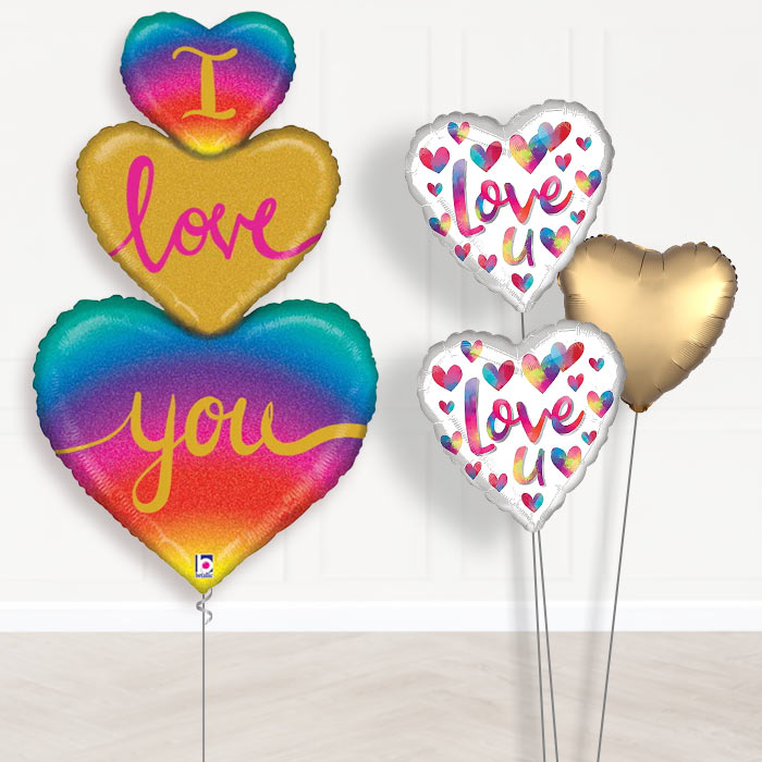 I Love You Balloon Bouquet in a Box - Rainbow-Giant Balloon + 2 Themed Balloons + 1 Plain Balloon 