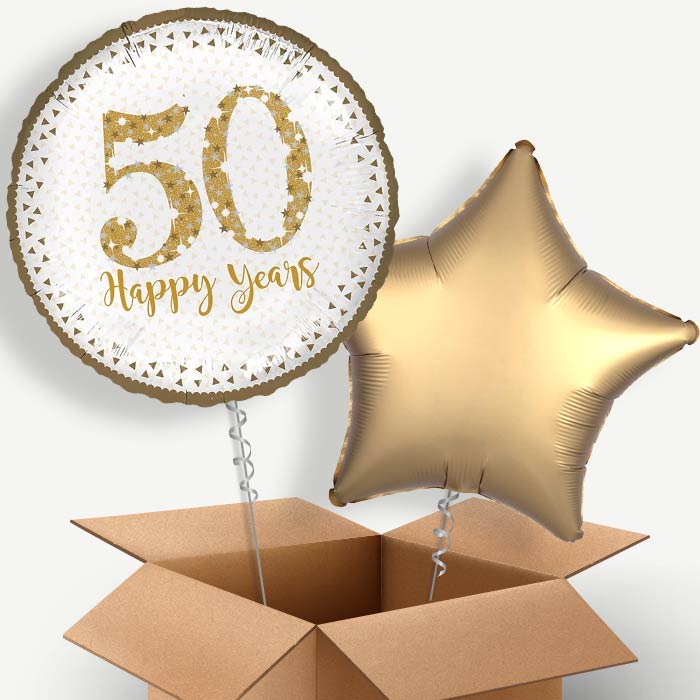 Golden Wedding Anniversary Helium Balloon Duo | Party Save Smile