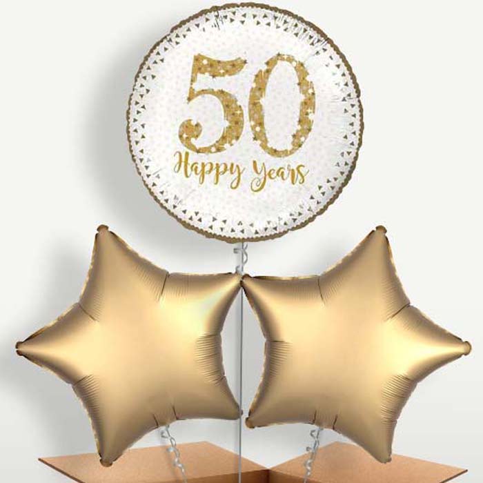 Golden Wedding Anniversary Trio Balloon Bunch | Party Save Smile