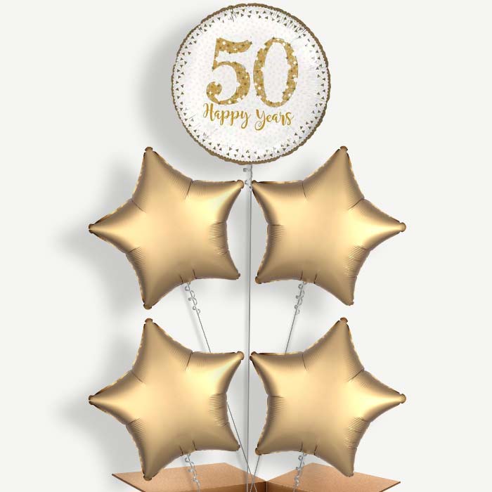Golden Wedding Anniversary Helium Cluster Balloons | Party Save Smile
