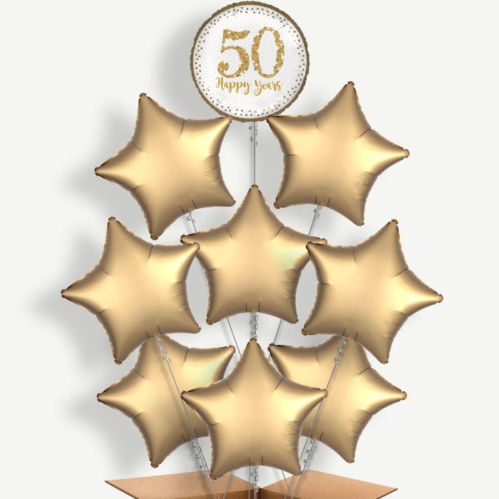 Golden Wedding Anniversary Helium Balloon Bundle | Party Save Smile