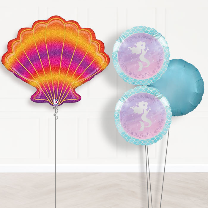 Glitter Seashell Inflated Helium Balloons Delivered-Giant Balloon + 2 Themed Balloons + 1 Plain Balloon 