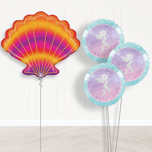 Glitter Seashell Inflated Helium Balloons Delivered - Themed Bouquet | Party Save Smile