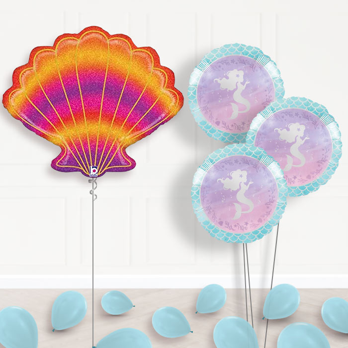Glitter Seashell Inflated Helium Balloons Delivered - Themed Bouquet and Latex | Party Save Smile