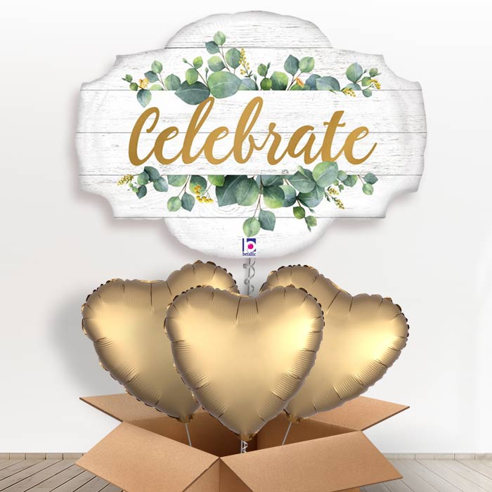 Rustic Wedding Helium Balloons in a Box - Eucalyptus - With 3 Plain Balloons | Party Save Smile