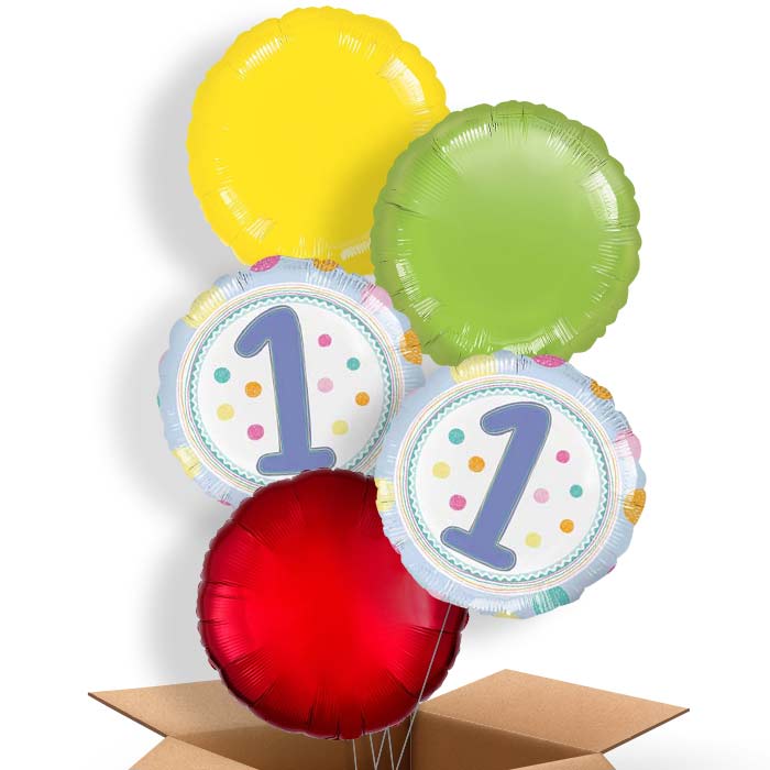 Pastel Dots 1st Birthday Helium Balloons Delivered - 5 Balloon | Party Save Smile