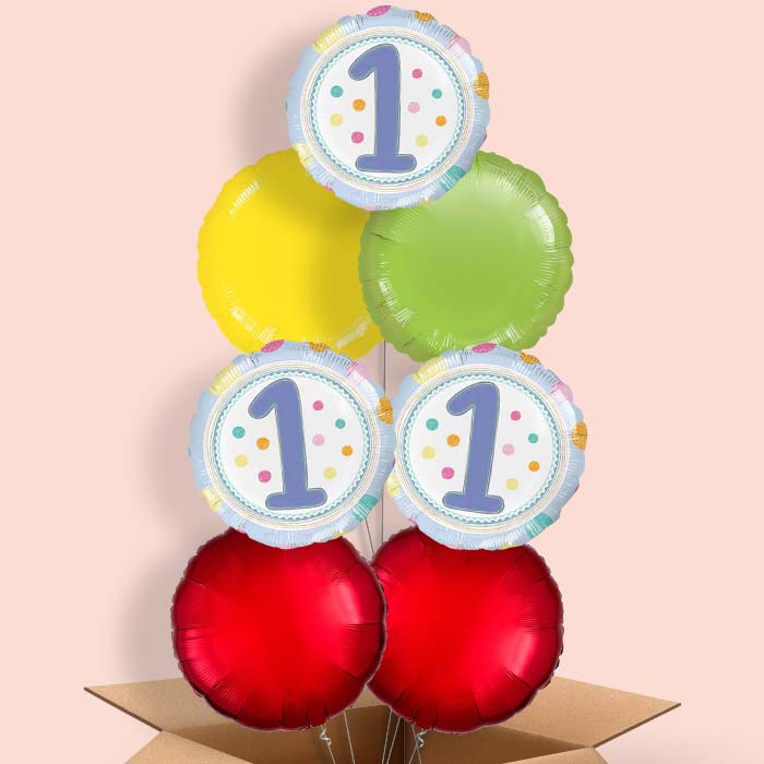 Pastel Dots 1st Birthday Helium Balloons Delivered - 7 Balloon | Party Save Smile