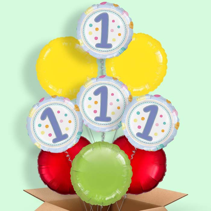 Pastel Dots 1st Birthday Helium Balloons Delivered - 9 Balloon | Party Save Smile