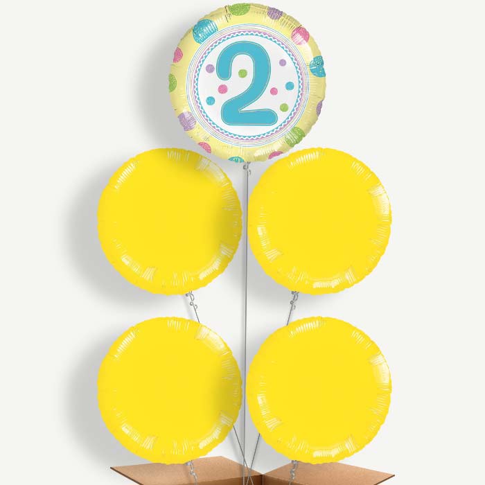 Colourful Spots 2nd Birthday Helium Cluster Balloons | Party Save Smile