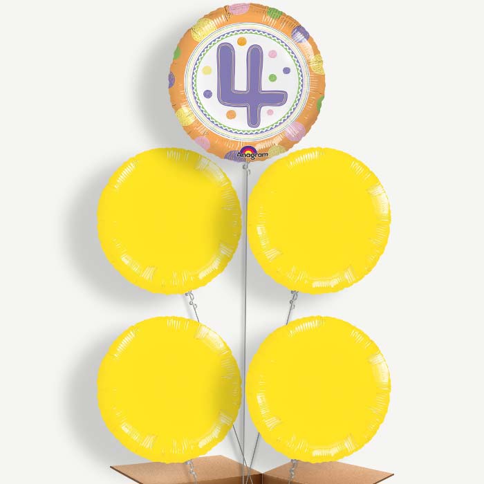 Colourful Spots 4th Birthday Helium Cluster Balloons | Party Save Smile