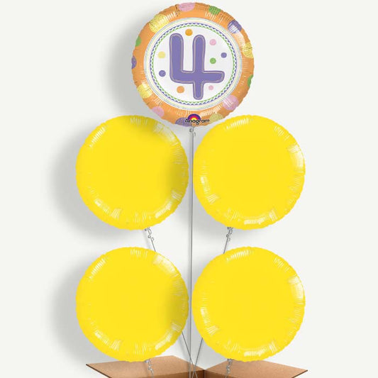 Colourful Spots 4th Birthday Helium Cluster Balloons | Party Save Smile