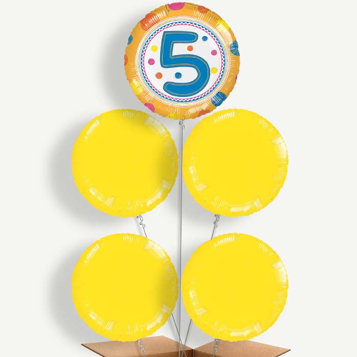 Colourful Spots 5th Birthday Helium Cluster Balloons | Party Save Smile
