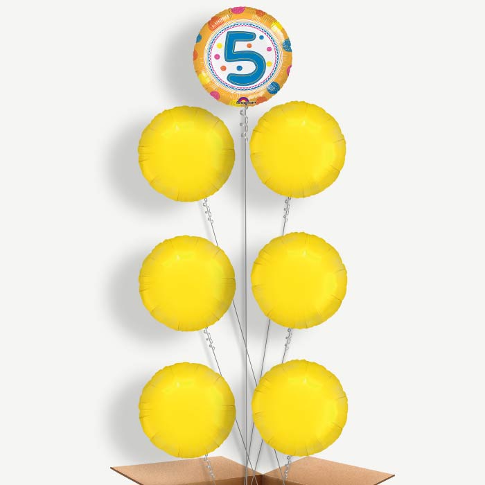 Colourful Spots 5th Birthday Helium Balloon Arrangement | Party Save Smile
