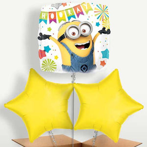 Hooray Minion Balloons in a Bunch Inflated with Helium (Trio)