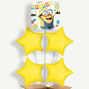 Hooray Minion 5 Balloon Cluster Inflated with Helium